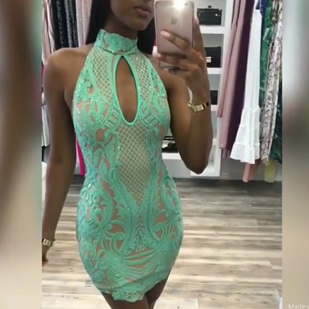 Gorgeous mint green dress thick shiny material New